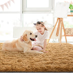 LOCHAS Area Rugs Fluffy Living Room Carpets for Kids Bedroom 4x5.3, Khaki
