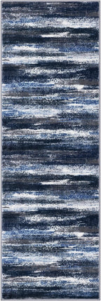 Lansny Modern Abstract Runner Rug 2x6, Navy Blue Washable Kitchen Runner Non-Slip Soft Hallway Rug Runner Thin Print Faux Wool Carpet for Entryway Bedroom Laundry Room Indoor Home Decor