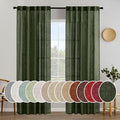 MIULEE Olive Green Linen Curtains 42x84 Inch Length 2 Panels for Bedroom