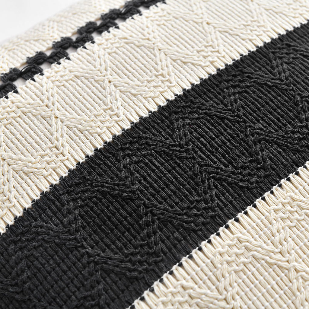 Fancy Homi Set of 1 Boho Black Long Lumbar Decorative Throw Pillow Cover 14x24 Inch for Couch Bed Sofa Chair, Modern Organic Farmhouse Home Decor, Soft Cotton Cute Accent Rectangle Cushion Case