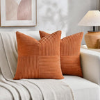 Fancy Homi 2 Packs Burnt Orange Decorative Throw Pillow Covers 20x20 Inch for Living Room Couch Bed Sofa, Rustic Farmhouse Boho Home Decor, Soft Corss Corduroy Patchwork Accent Cushion Case 50x50 cm