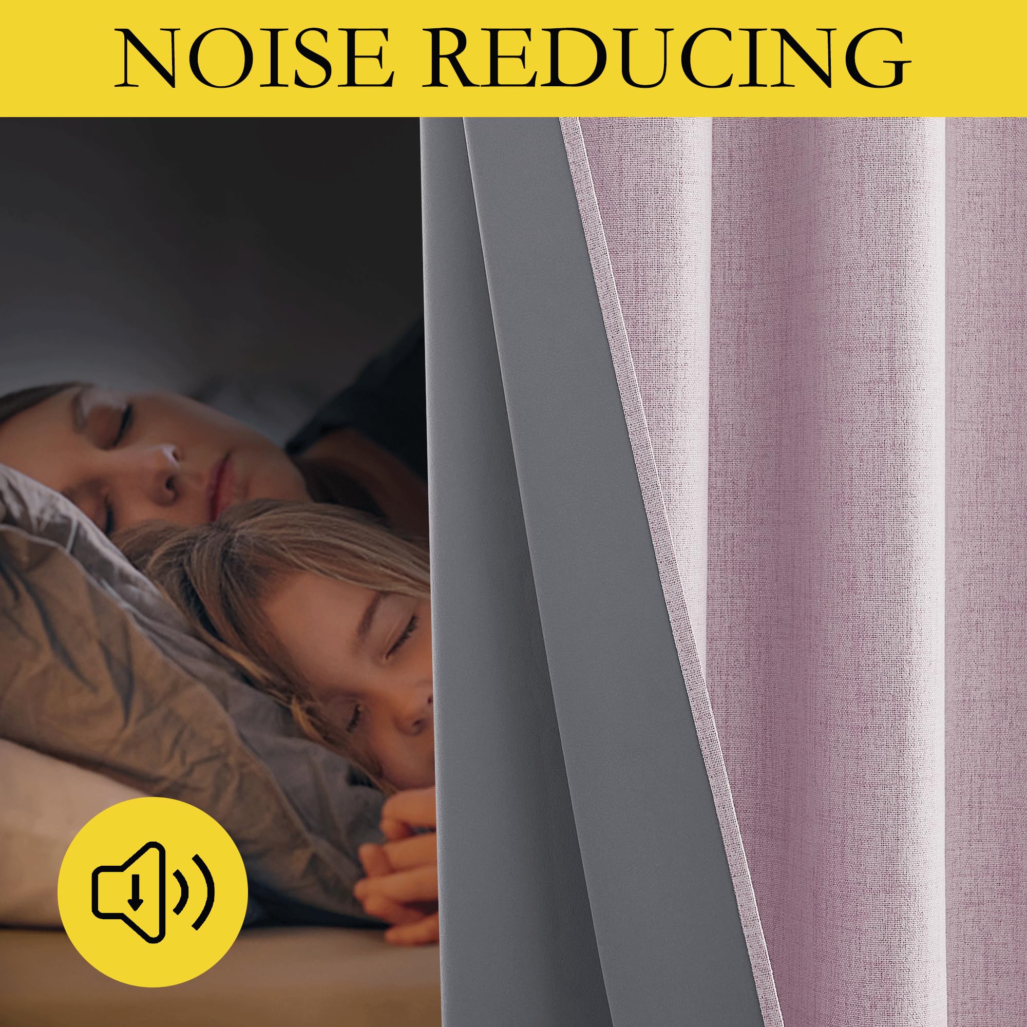 NICETOWN Pink Vintage Linen 100% Blackout Curtains for Living Room, Thermal Insulated Curtains 108“ Long, Noise Reducing Window Treatment Drapes for Home Office, 62" Wide Per Panel, Set of 2
