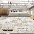 VECARF Area Rug 8x10 Washable Rug, Vintage Boho Medallion Rugs Non-Slip Soft Low Pile Large Distressed Rug Indoor Retro Carpet for Living Room Bedroom Dining Room Home Office (Taupe, 8'x10')