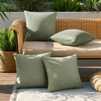 MIULEE Pack of 4 Decorative Outdoor Throw Pillow Covers Linen Waterproof Pillow Covers Summer Farmhouse Cushion Cases for Patio Garden Tent Balcony Couch Sofa 16x16 Inch Gray Green