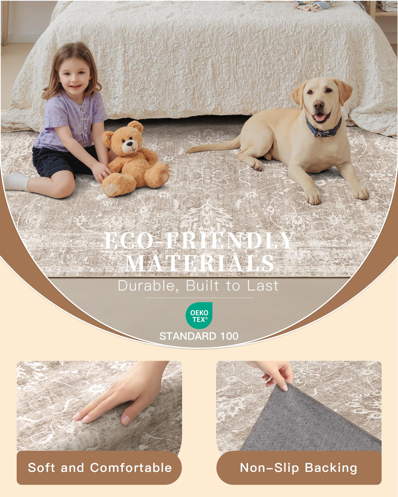 Madane 3x5 Area Rugs for Entryway, Washable Neutral Soft Rugs Brown/Sand