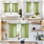 BGment Olive Green Linen Curtains 36 Inch Length for Short Kitchen Window - Rod Pocket Small Drapes Sheer Light Filtering for Cafe Bedroom Decor Lightweight Natural Rustic, 2 Panels Set, 42 X 36 Inch