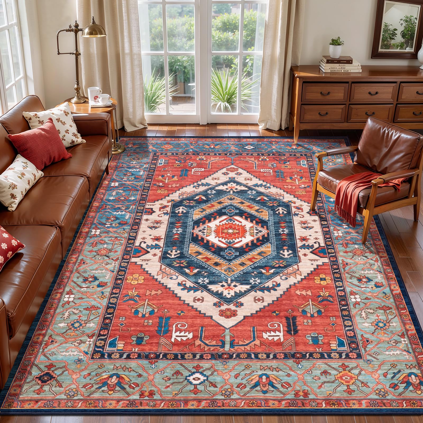 SERISSA 4x6 Washable Non Slip Boho Area Rug for Bedroom，Rust