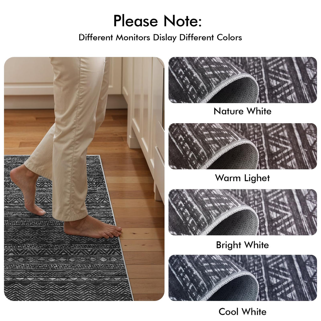 3x4 Area Rug Washable Moroccan: Non Slip Entryway Floor Mat Black