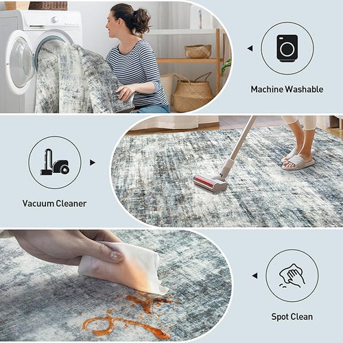 2'6''x8' Runner Rugs Washable Rug:Modern Abstract Hallway Blue Multi Carpet