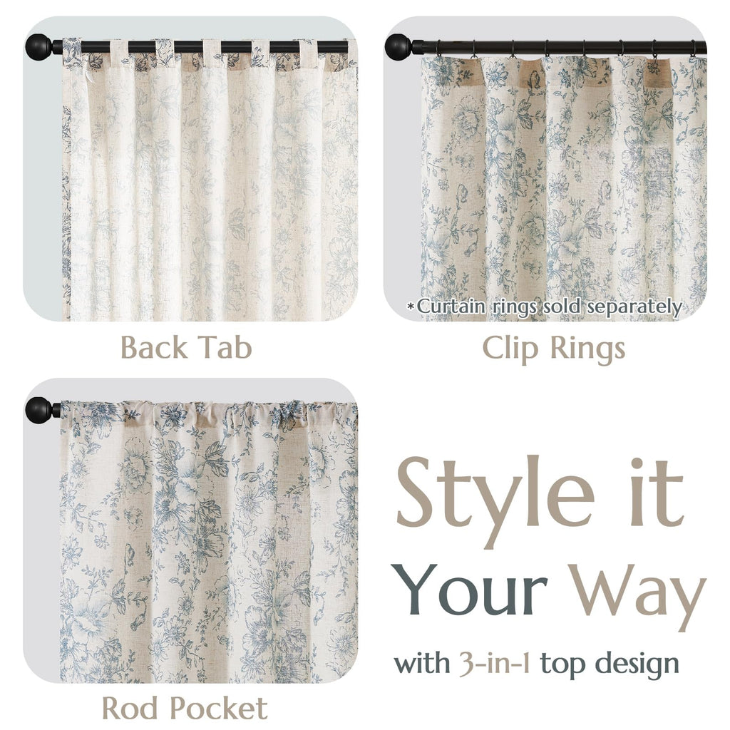 jinchan Vintage Floral Linen Curtains 96 Long for Living Room 2 Panels