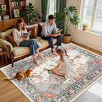 RELEANY Washable Area Rug, 6'x9', Beige/Blue/Orange