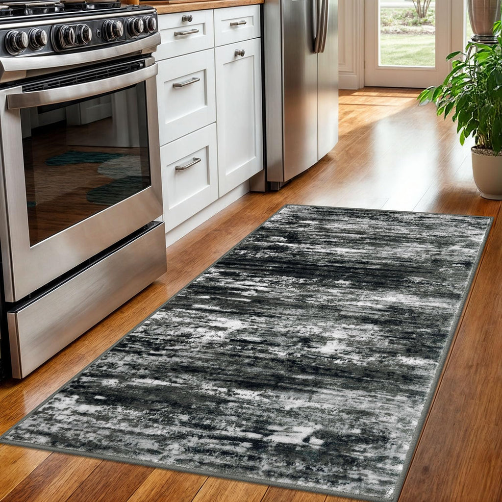 KOZYFLY Modern Abstract 3x5 Large Entryway Rug Non-Slip Washable Area Rug, Black Grey Throw Rugs Indoor Mat for High-Traffic Door Entrance, Kitchen, Laundry, Nursery, Bedroom, Living Room