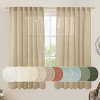 LAMIT Faux Linen Curtains 63 inches Long for Bedroom, Back Tab and Rod Pocket Linen Drapes Light Filtering Semi Sheer Curtains for Small Window/Farmhouse, 2 Panels (52 x 63 Inch, Brown)