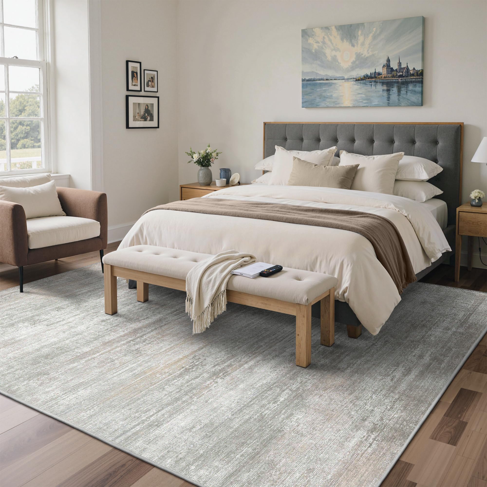 BEIMO 8x10 Area Rugs for Bedroom, Grey Beige Washable Abstract Rug