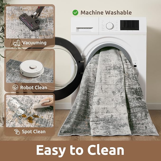 6 x 9 Area Rugs for Living Room, Machine Washable Non Slip Rug Ultra Soft Low Pile Indoor Carpet Modern Abstract Rugs for Bedroom Office Room Dining Room Beside, Grey