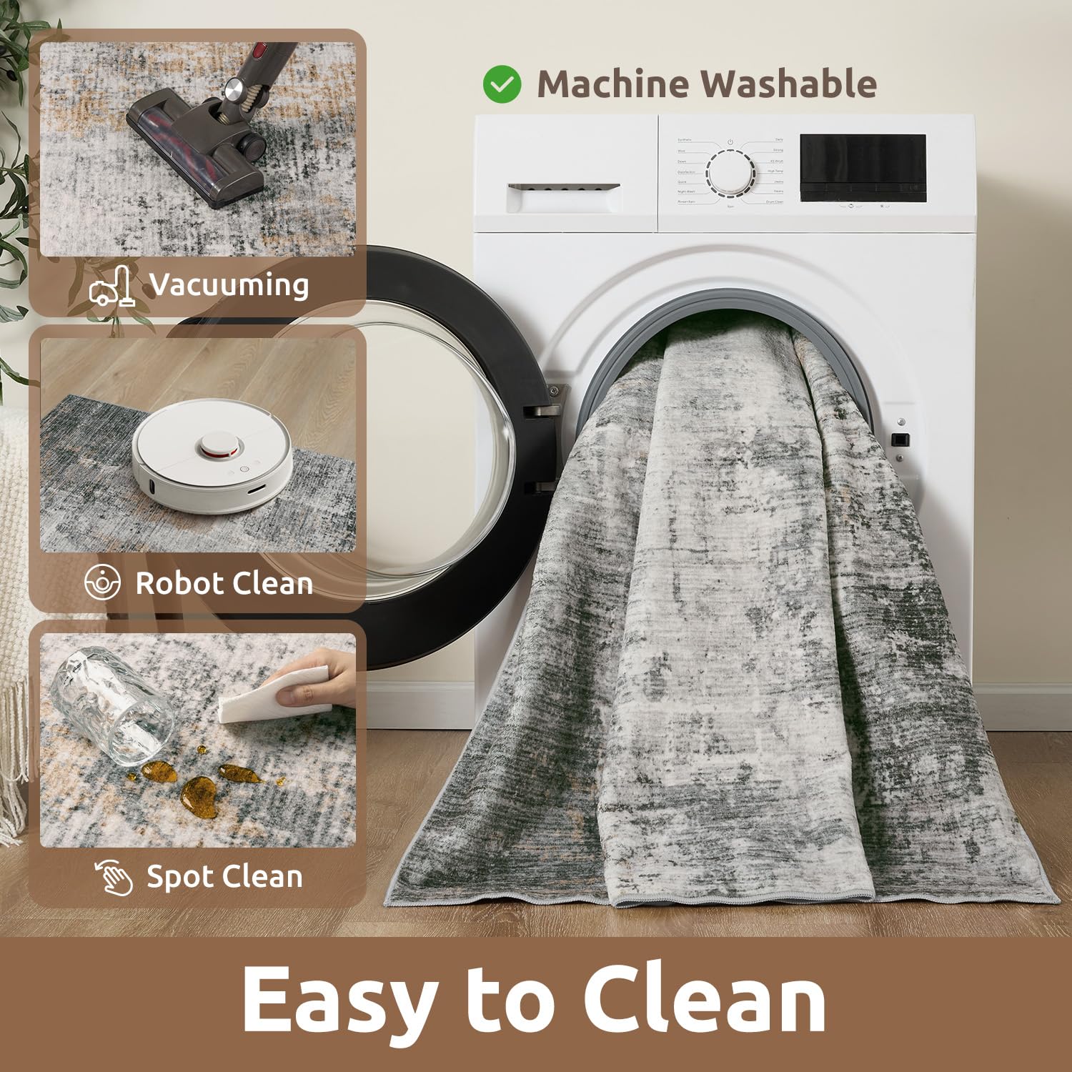 AMOAMI 2 x 8 Hallway Runner Rug Non Slip Super Soft Long Runner Rugs Machine Washable Low Pile Modern Abstract Runners for Hallways for Bedroom Laundry Room Kitchen, Grey