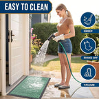 Smiry Front Door Mat Outside Entrance, Heavy Duty Sturdy Natural Rubber Doormat, Trap Dirt and Moisture, Easy Clean Low Profile Mats for Indoor Outdoor Entry, Irregular Triangle (29.5x17, Mint Green)