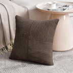 Fancy Homi 2 Packs Dark Brown Decorative Throw Pillow Covers 16x16 Inch for Living Room Couch Bed Sofa, Rustic Farmhouse Boho Home Decor, Soft Corss Patchwork Corduroy Textured Cushion Case 40x40 cm