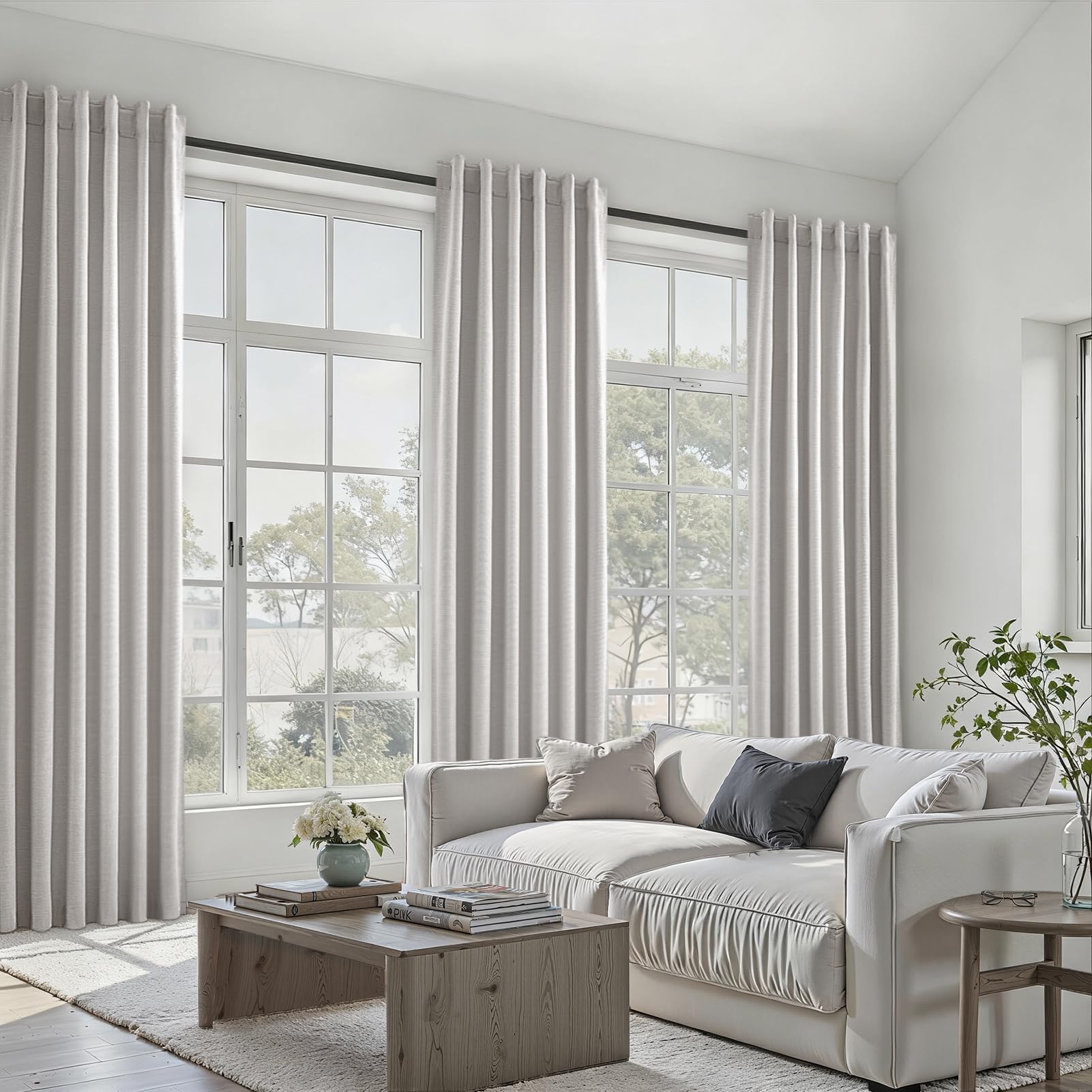 Topfinel 100% Blackout Curtains 90 Inches Long for Living Room 2 Panels Set Thick Linen Texture Energy Saving Curtain Window Coverings Hook Belt Pleated Drapes Aesthetic Bedroom(W40 xL90,Grey Beige)