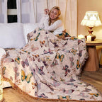 MSGKV Boho Throw Blanket for Couch Cotton Butterfly Blanket 50"x60" Sofa Chair Blankets All Seasons Muslin Spring Breathable Lightweight Farmhouse Blankets Home Decor