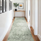 4x12 Washable Hallway Runner Rug - Wide Kitchen Runners Vintage Low Pile Carpet Soft Thin Floor Runner with Rubber Backing for Entryway Bedroom Living Room Home Decor (Muted Sage Green)