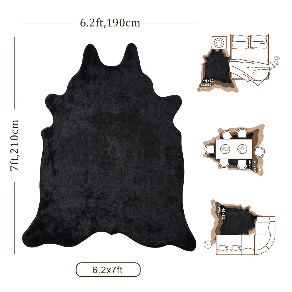 WARM HAVEN Black Faux Cowhide Rug: Cow Hide Cow Print Rug for Living Room Bedroom 5.2x7 Feet - Animal Print Skin Rustic Western