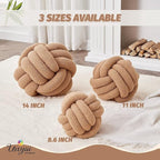 Uvvyui Knot Pillow Ball, Soft Home Decorative Pillows, Round Throw Pillow, Handmade Knotted Plush Pillow, Round Boucle Pillow Cushion (8.6 Inches Khaki)