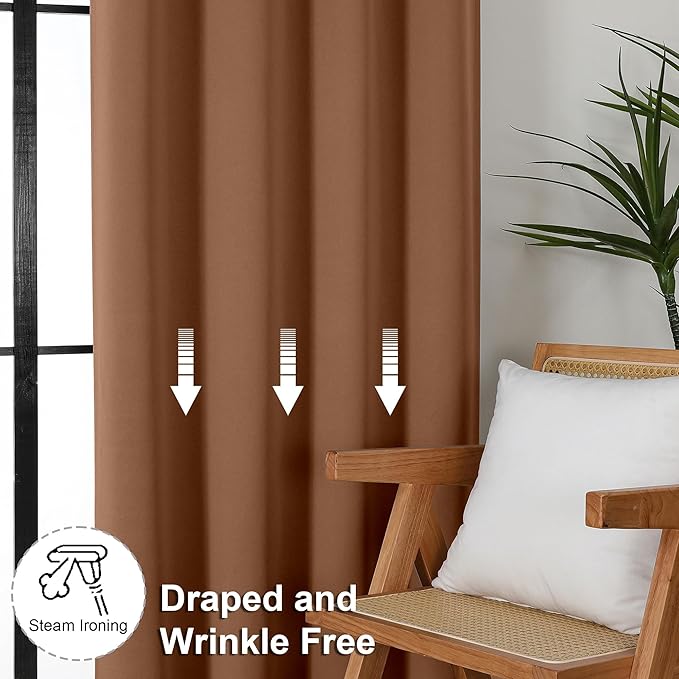 Simplebrand Ava Sun Baked Blackout Curtains for Bedroom 84 Inch Length 2 Panels Set, Solid Thermal Insulated Privacy Living Room Window Treatment Curtains Blackout Drapes, W40 x L84 Inch, Sun Baked