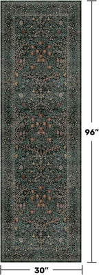 8ft Long Runners for Hallways Non Slip, 2'6" x 8' Floor Runner for Kitchen, Entryway Indoor, Washable Rubber Backing Stain Resistant - Vintage Floral Dark Green & Black Wide Décor