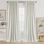RYB HOME Ivory White 100% Blackout Curtains for Bedroom, Linen Drapes Back Tab&Rod Pocket, Thermal Insulated Privacy Assurd Curtains for Sliding Glass Doors/Dining/Living Room, W52 x L90, 2 Panels