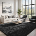 5x7 Fluffy Shag Area Rugs for Living Room Bedroom: Soft Plush Carpet Black