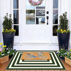 Front Door Mat Outside Entrance - 2x3 Green White Non-Slip Washable Doormat Indoor Outdoor Entrance Geometric Bordered Rug Small Throw Rugs for Entryway Bedroom Kitchen Front Porch Decor