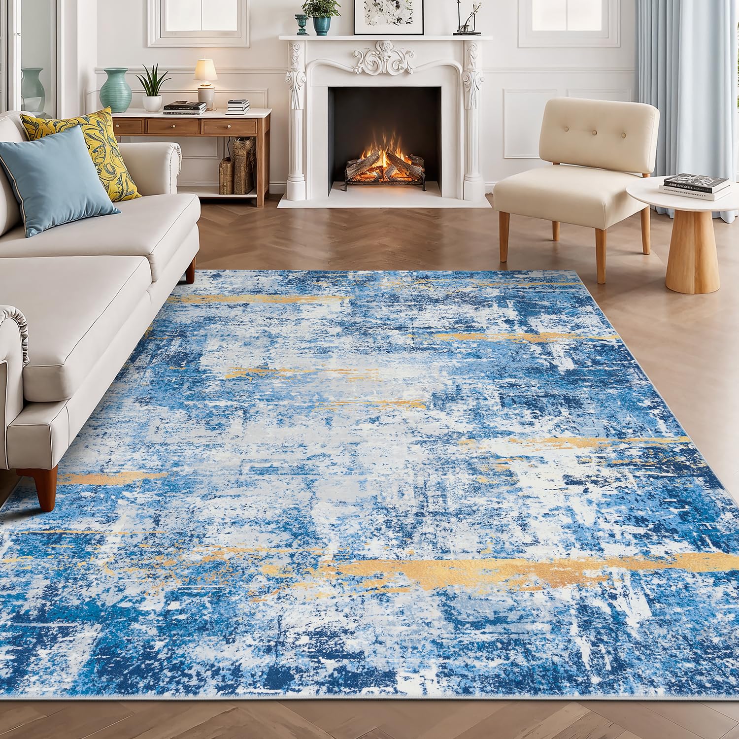 Rugflix 9x12 Area Rugs for Living Room, Washable Beige Grey Large Rug