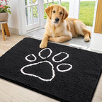 Smiry Dog Door Mat for Muddy Paws, Absorbent Dirt Trapper Non Slip Quick Dry Washable Chenille Mat for Mud Dogs, Entry Rug for Indoor and Outdoor (40x24 Inches, Black and White)