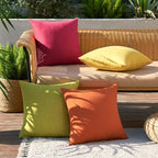 MIULEE Pack of 4 Decorative Outdoor Throw Pillow Covers Linen Waterproof Pillow Covers Farmhouse Cushion Cases for Patio Garden Tent Balcony Couch Sofa 16x16 inch Red/Green