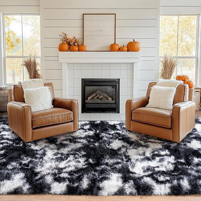 Pionblank Large Rug for Living Room 6x9 Feet, Modern Soft Shag Area Rug, Plush Fuzzy Carpet for Bedroom Girls Boys Room Home Nursery Teens Dorm Decor, Black White