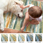 Lansny Modern Abstract Runner Rug 2.6x14, Green Mustard Multi Washable Long Kitchen Runner Non-Slip Soft Hallway Rug Runner Thin Print Faux Wool Carpet for Entryway Bedroom Laundry Room Indoor
