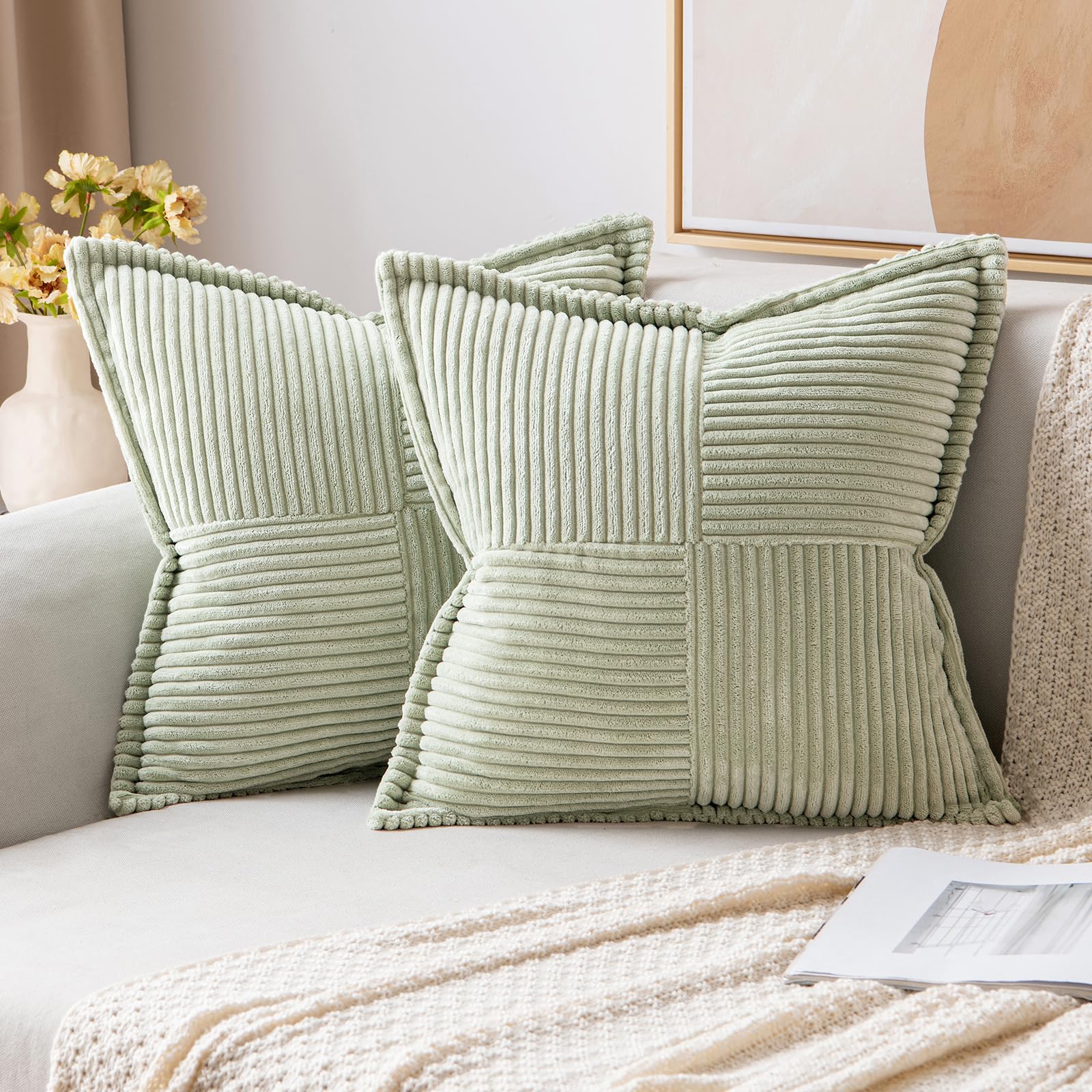 MIULEE Decorative Throw Pillow Covers for Couch 18x18 Inch Light Green