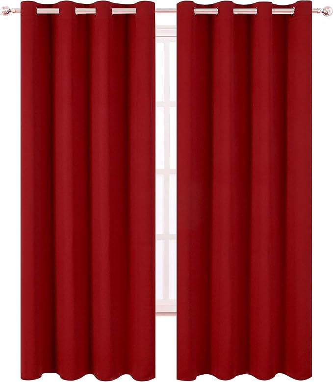 LEMOMO Dark Red Thermal Blackout Curtains/52 x 95 Inch/Set of 2 Panels Room Darkening Curtains for Bedroom