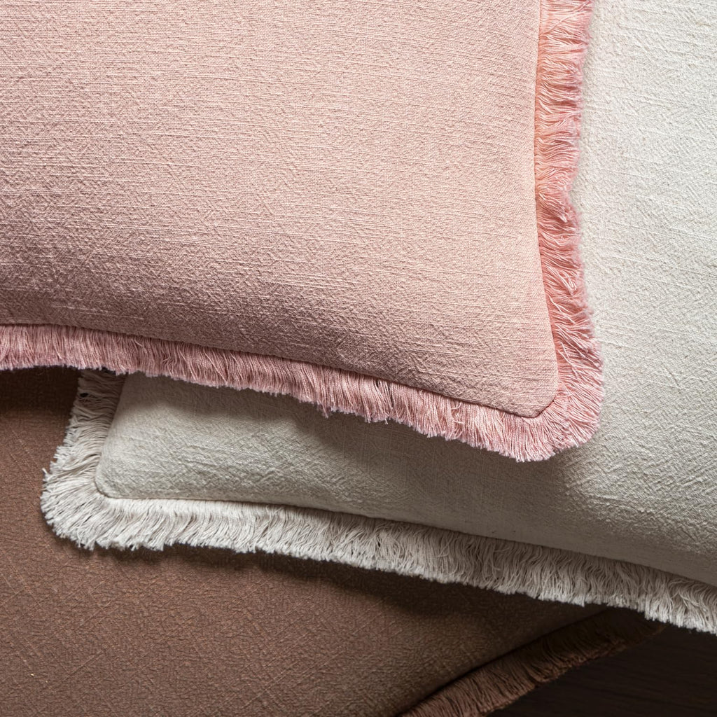 MIULEE Boho Linen Fringe Decorative Throw Pillow Covers Pink 18x18