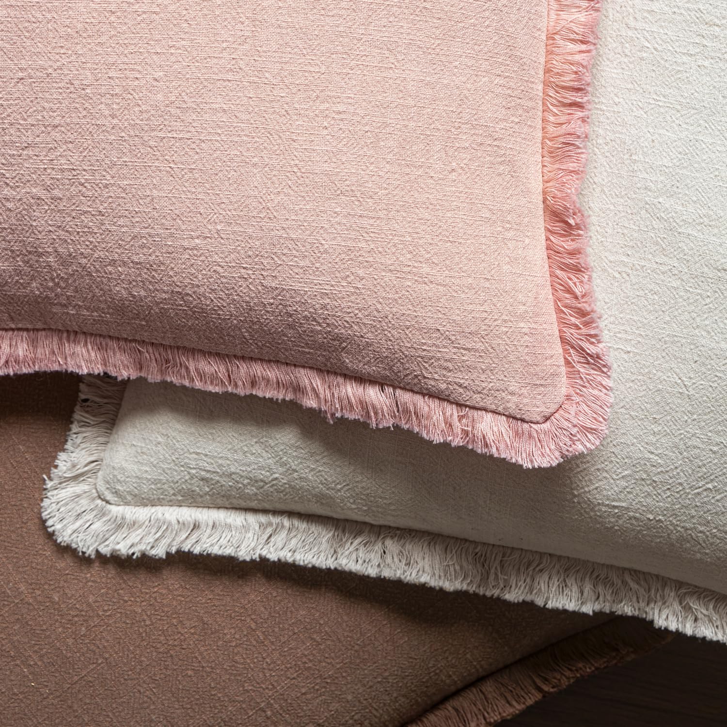 MIULEE Boho Linen Fringe Decorative Throw Pillow Covers Pink 18x18