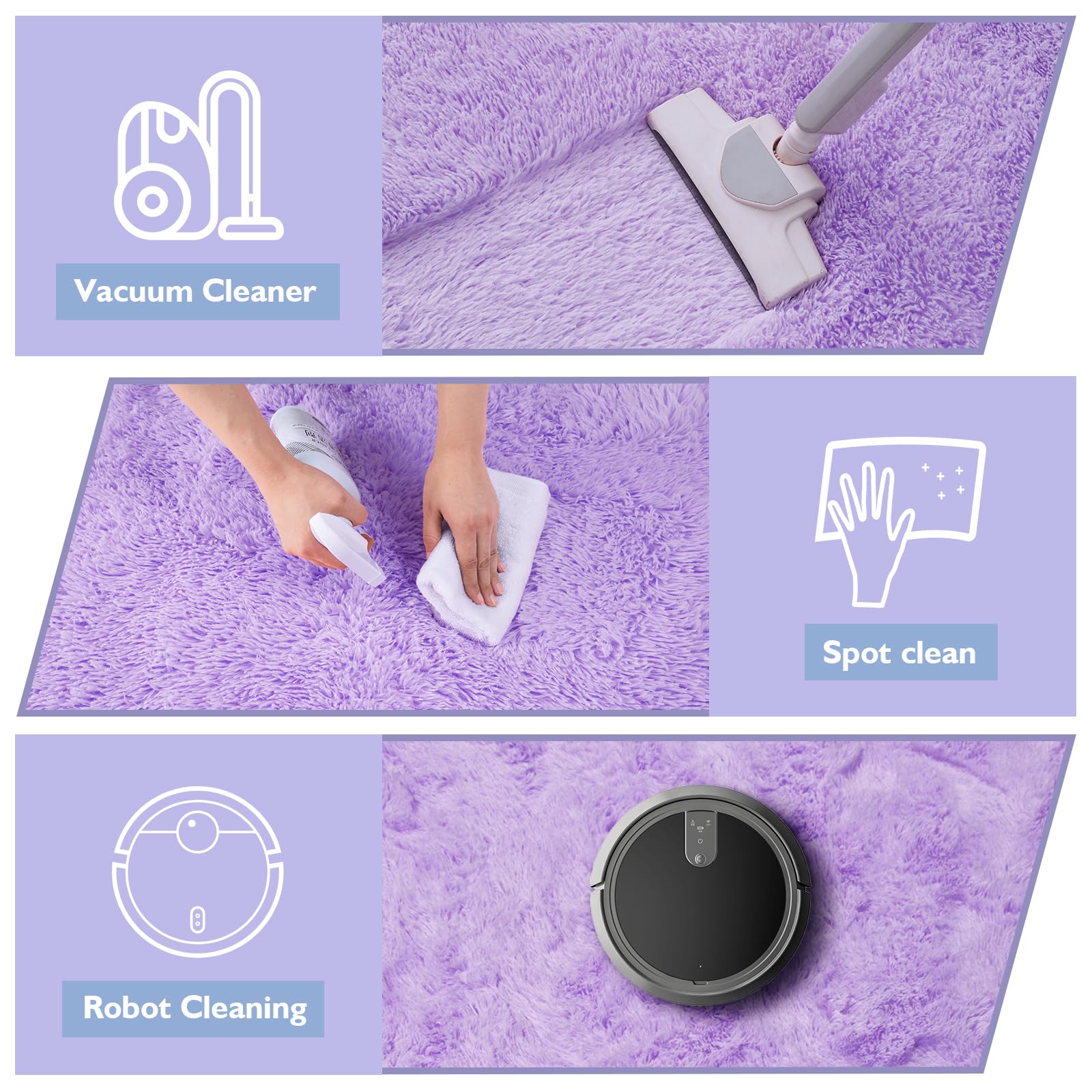 Purple Fluffy Round Area Rugs for Bedroom,3'X3'Shag Circle Small Area Rugs