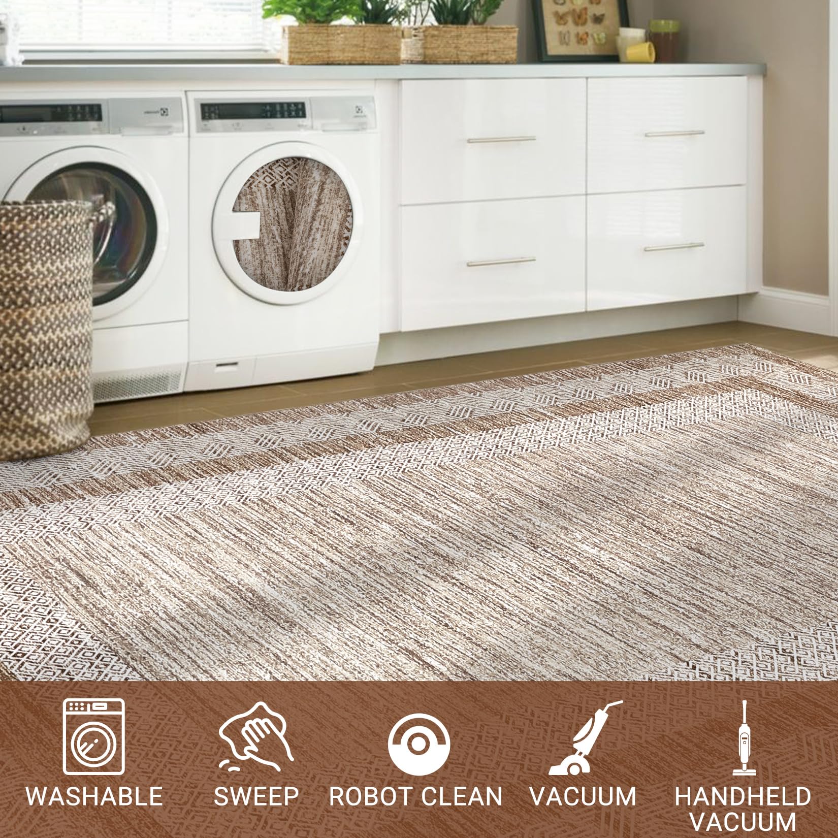 GarveeHome 2x6 Modern Bordered Runner Rug Soft Non Slip Washable Floor Carpet