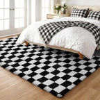 Ophanie Checkered Black & White Rug for Living Room Bedroom, Fluffy Soft Cute Fuzzy Area Rugs, Shag Plush Shaggy Bedside Floor 6x9 Furry Carpet for Kids Baby Teen Dorm Nursery Home Decor Aesthetic