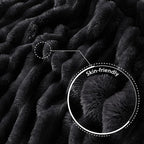 Exclusivo Mezcla Queen Size Flannel Fleece Blanket, Super Soft Striped Jacquard Bed Blanket, Lightweight Fuzzy Cozy for All Seasons, 90x90 Inches, Black