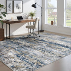 pmtsns Area Rugs 6x9 for Living Room: Washable Rug Modern Abstract Neutral Soft Non-Slip Low-Pile Indoor Carpet for Bedroom Dining Room Playroom Home Office (Blue Grey Brown, 6'x9')