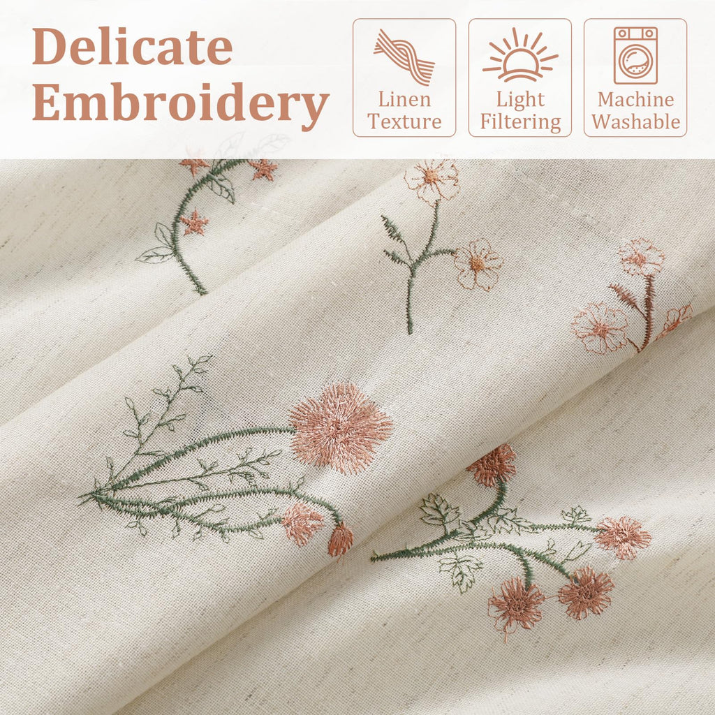 XOGUIBO Kitchen Valances for Windows, Floral Embroidered 52x18 Inch 1 Panel