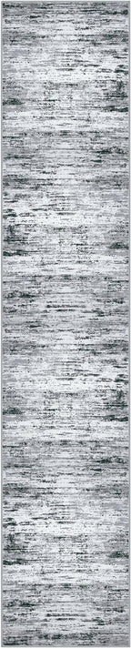 Lansny Modern Abstract Runner Rug 2x10, Black Grey White Washable Long Kitchen Runner Non-Slip Soft Hallway Rug Runner Thin Print Faux Wool Carpet for Entryway Bedroom Laundry Room Indoor Home Decor