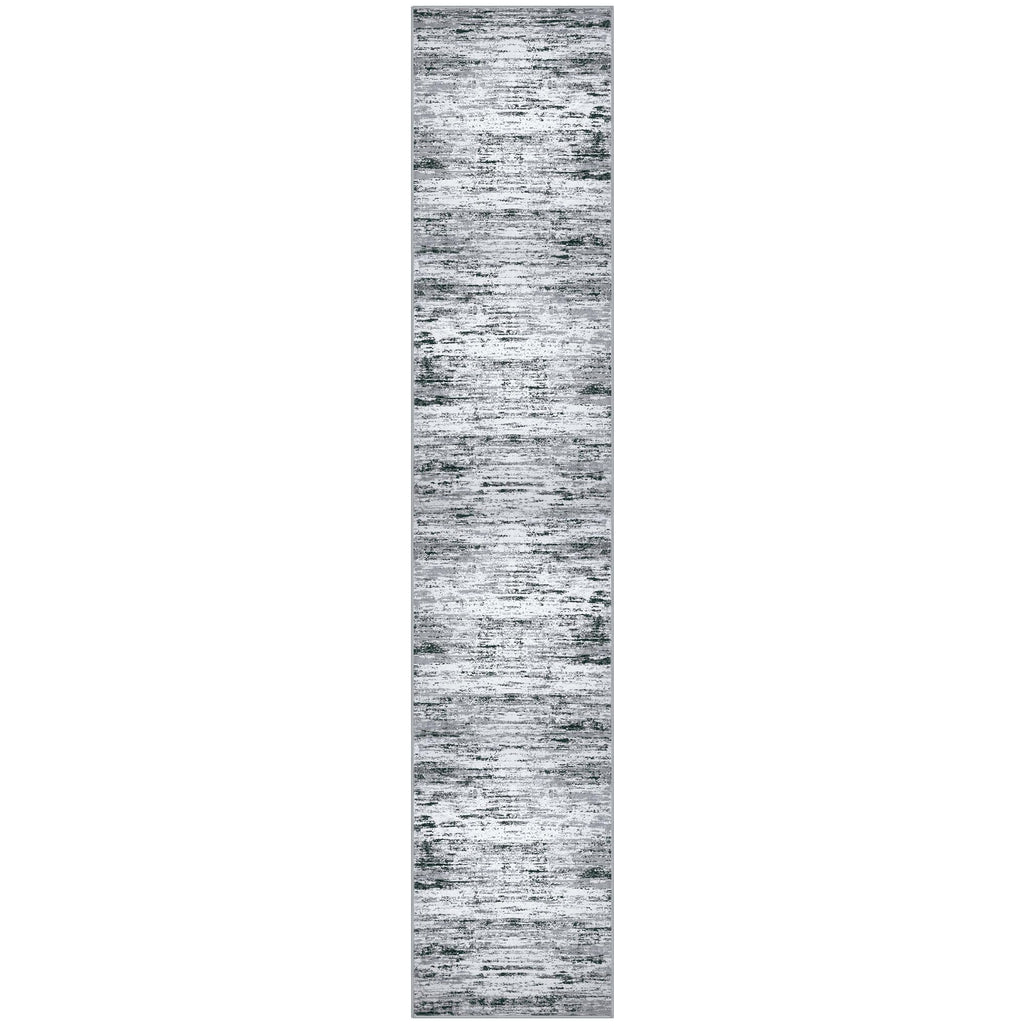 Lansny Modern Abstract Runner Rug 2x10, Black Grey White Washable Long Kitchen Runner Non-Slip Soft Hallway Rug Runner Thin Print Faux Wool Carpet for Entryway Bedroom Laundry Room Indoor Home Decor
