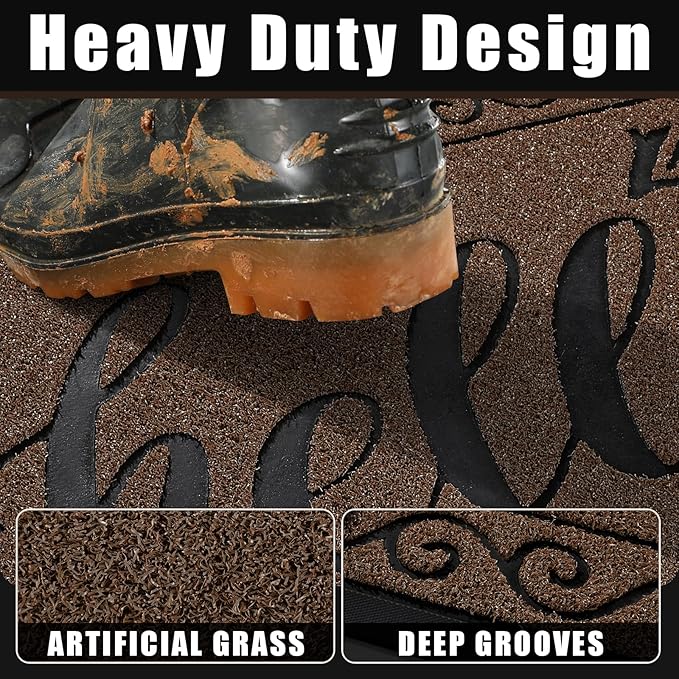 Yimobra Welcome Mats for Front Door 36x24, Heavy Duty Waterproof Outdoor Door Mat Outside Entrance, Non-Slip Low Profile Indoor Entryway Mat for Garage Patio, Coffee